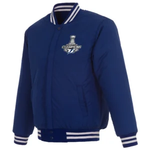 Alternative view of Tampa Bay Lightning 3 Time Stanley Cup Champions Reversible Blue Full Wool One Color Varsity Jacket