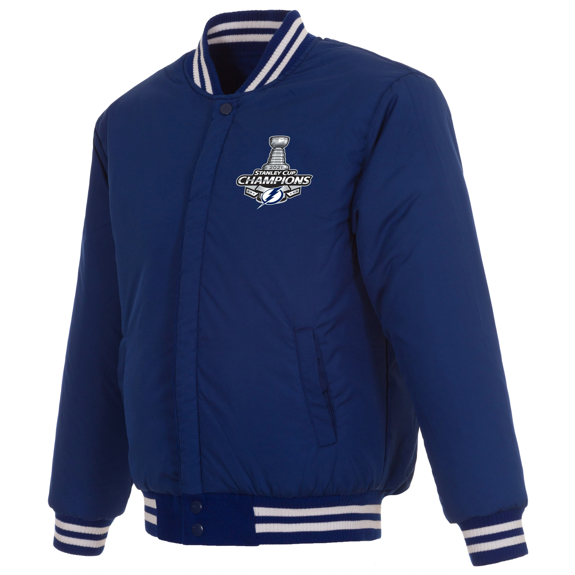 Tampa Bay Lightning 3 Time Stanley Cup Champions Reversible Blue Full Wool One Color Varsity Jacket - Image 2