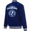 Tampa Bay Lightning 3 Time Stanley Cup Champions Reversible Blue Full Wool One Color Varsity Jacket - Image 3