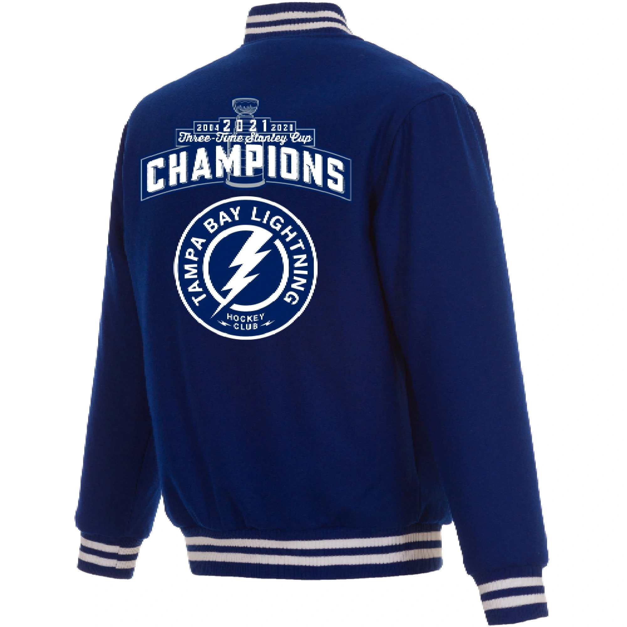 Tampa Bay Lightning 3 Time Stanley Cup Champions Reversible Blue Full Wool One Color Varsity Jacket - Image 3