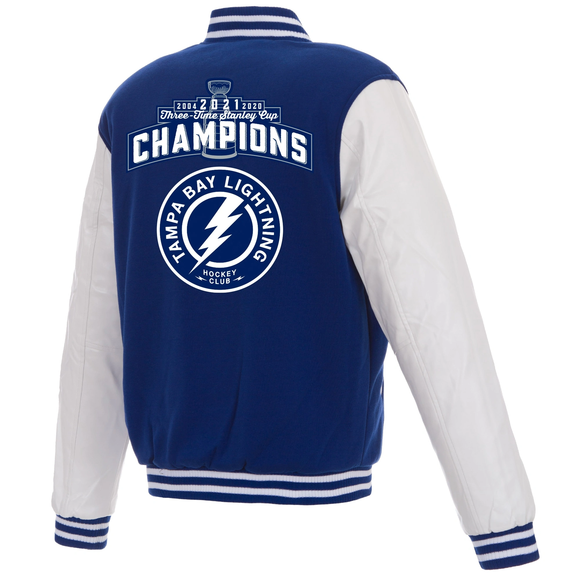Tampa Bay Lightning 3-Time Stanley Cup Champions Two Tone Wool & Leather Varsity Jacket - Image 2
