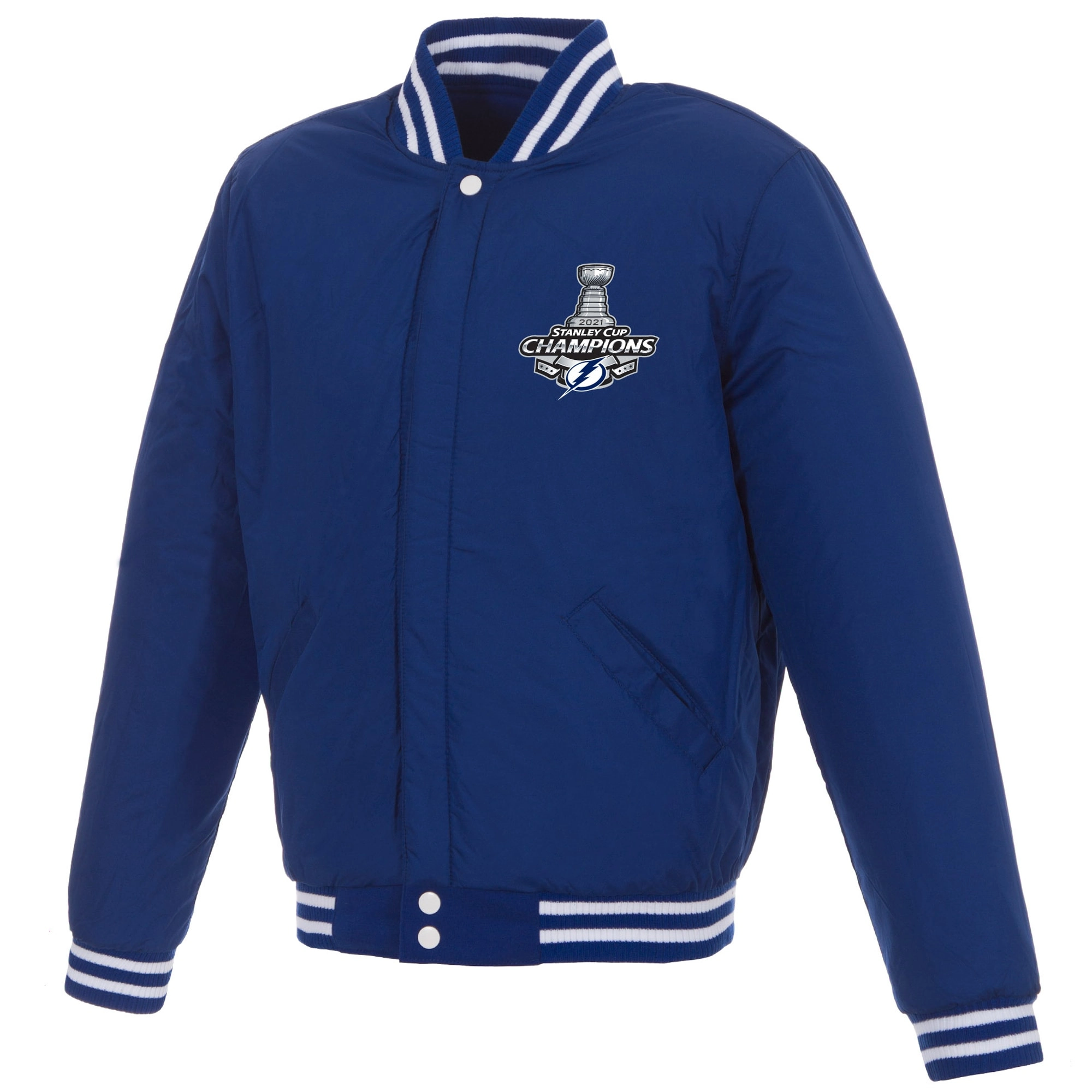 Tampa Bay Lightning 3-Time Stanley Cup Champions Two Tone Wool & Leather Varsity Jacket - Image 3