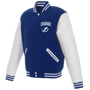 Tampa Bay Lightning 3-Time Stanley Cup Champions Two Tone Wool & Leather Varsity Jacket