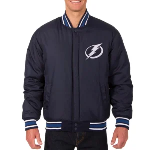 Alternative view of Tampa Bay Lightning Rib Knitted Navy Full Wool One Color Jacket