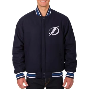 Tampa Bay Lightning Rib Knitted Navy Full Wool One Color Jacket