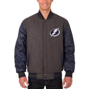 Tampa Bay Lightning Wool & Leather Reversible Varsity Jacket Charcoal & Navy