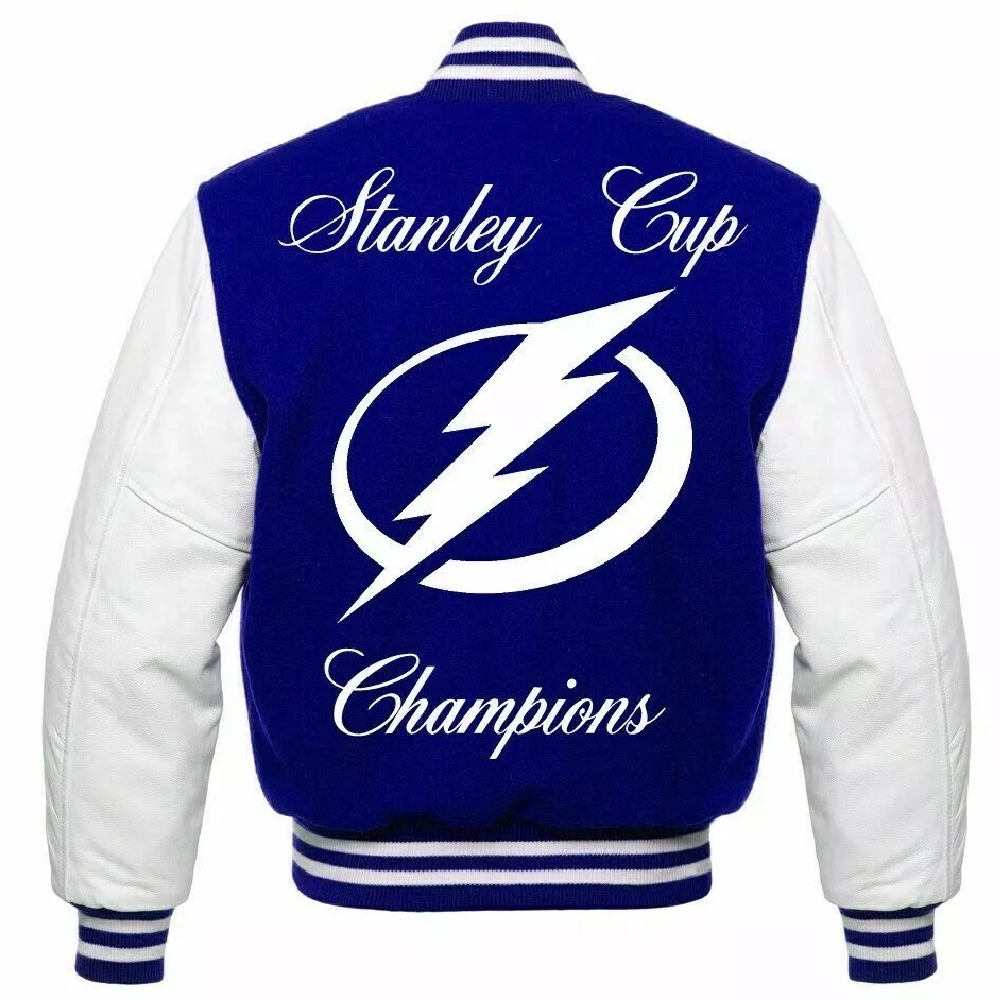 Tampa Bay Lightning Letterman Stanley Cup Champions Wool & Leather Varsity Jacket - Image 2