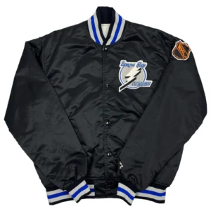 Tampa Bay Lightning Starter Bomber Full-Snap Black Satin Varsity Jacket