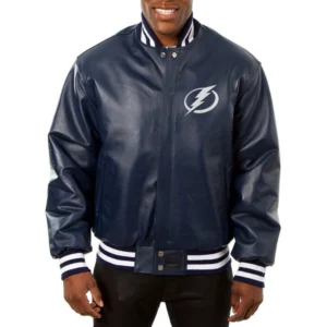 Tampa Bay Lightning Full Leather Black Varsity Jacket