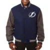 Tampa Bay Lightning Full Wool Two Tone Varsity Jacket Navy & Grey