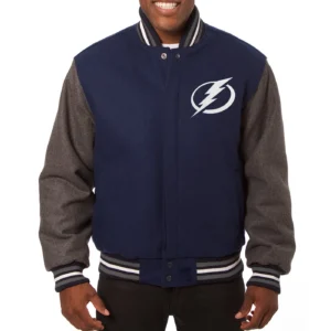Tampa Bay Lightning Full Wool Two Tone Varsity Jacket Navy & Grey