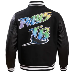 Alternative view of Tampa Bay Rays Retro Classic Black Wool & Leather Varsity Jacket