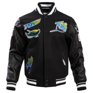 Tampa Bay Rays Retro Classic Black Wool & Leather Varsity Jacket