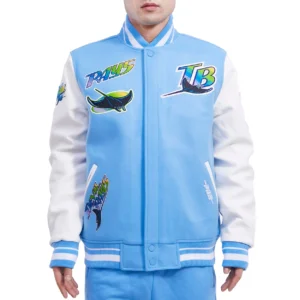 Tampa Devil Rays Retro Classic Baseball Team Players Wool & Leather Varsity Jacket