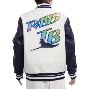 Alternative view of Tampa Devil Rays Retro Classic Ribbed Knitted Wool & Leather Varsity Jacket