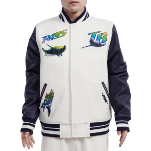 Tampa Devil Rays Retro Classic Ribbed Knitted Wool & Leather Varsity Jacket