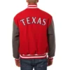 Texas Rangers Baseball Team Players Full Wool Two Tone Varsity Jacket Red & Gray - Image 2