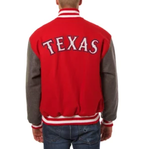 Alternative view of Texas Rangers Baseball Team Players Full Wool Two Tone Varsity Jacket Red & Gray