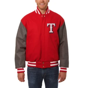 Texas Rangers Baseball Team Players Full Wool Two Tone Varsity Jacket Red & Gray