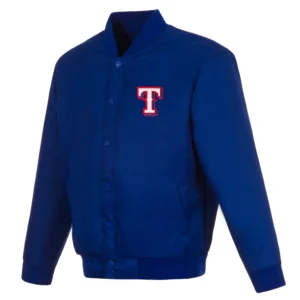 Texas Rangers Classic Rib Full-Snap Satin Varsity Jacket