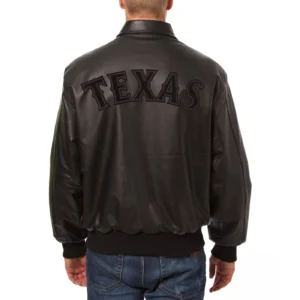 Alternative view of Texas Rangers Classic Rib Knitted Full Leather Black Varsity Jacket