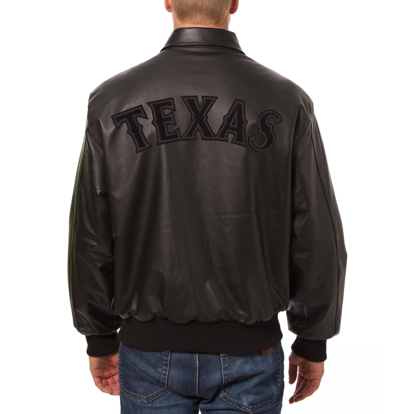 Texas Rangers Classic Rib Knitted Full Leather Black Varsity Jacket - Image 2