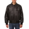 Texas Rangers Classic Rib Knitted Full Leather Black Varsity Jacket