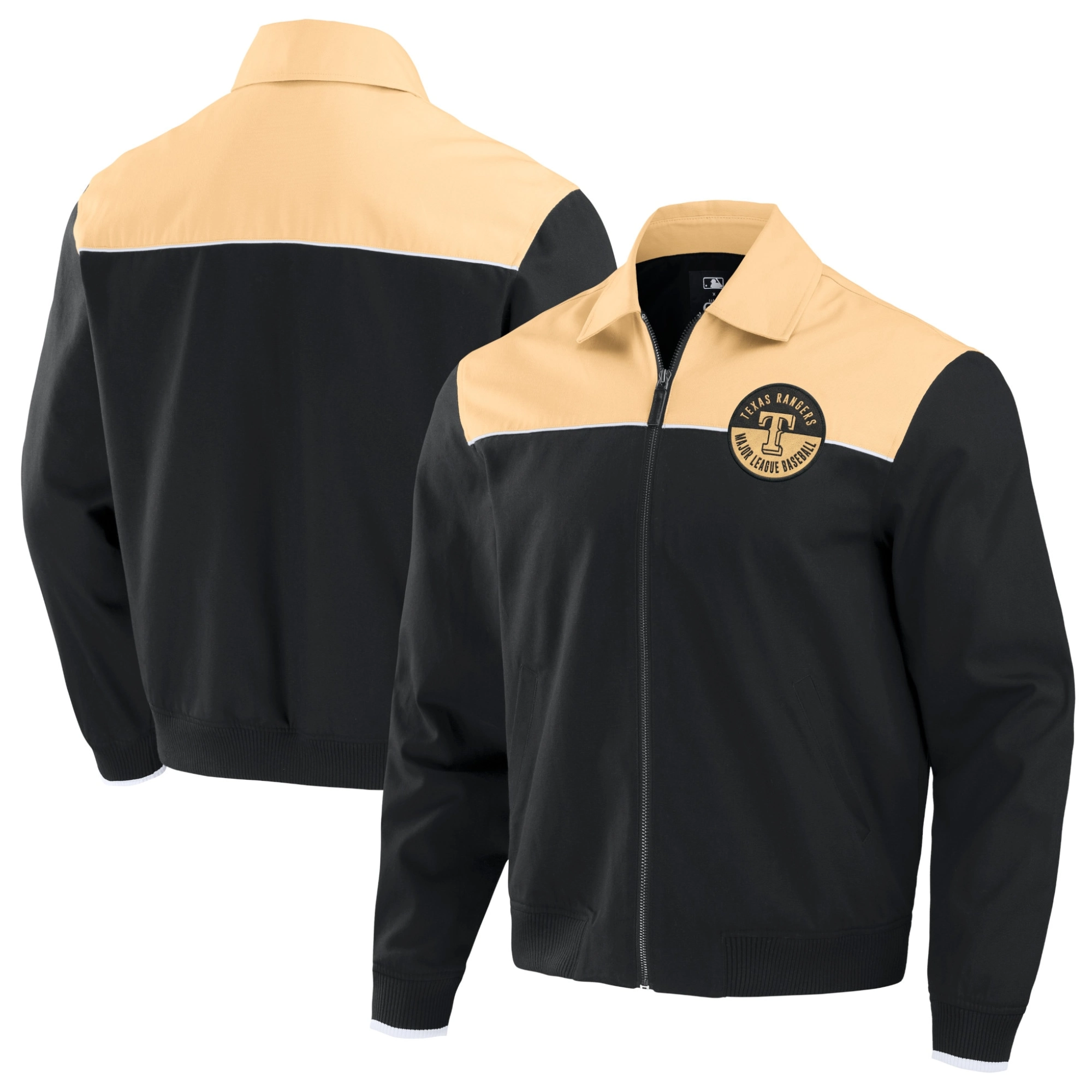 Texas Rangers Darius Rucker Full-Zip Bomber Varsity Jacket Black & Tan - Image 3
