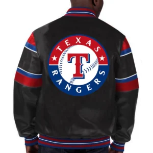 Alternative view of Texas Rangers Full-Snap Full Leather Black Varsity Jacket