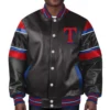 Texas Rangers Full-Snap Full Leather Black Varsity Jacket