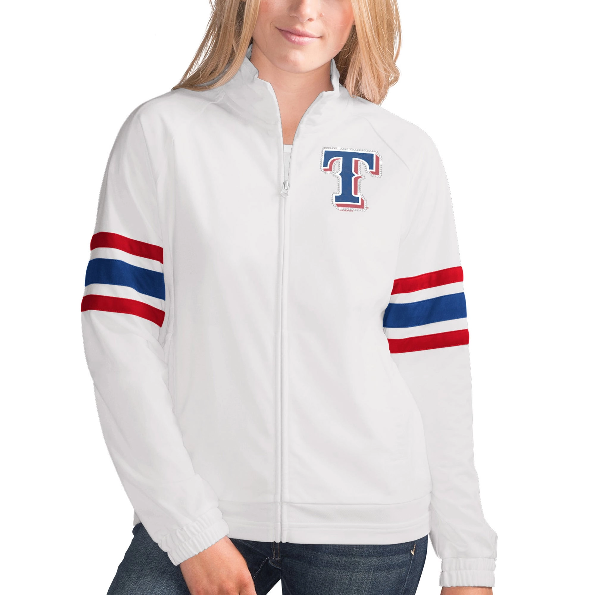 Texas Rangers G-III 4Her by Carl Banks White Game Score Full-Zip Track Varsity Jacket - Image 3
