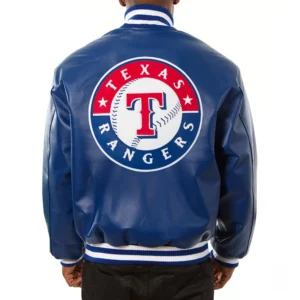 Alternative view of Texas Rangers  Full Leather Royal Blue Varsity Jacket