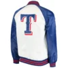 Texas Rangers Starter Clean Up Hitter Satin Varsity Jacket White & Royal - Image 2