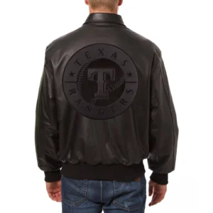 Alternative view of Texas Rangers Team Players Full Leather Black Varsity Jacket