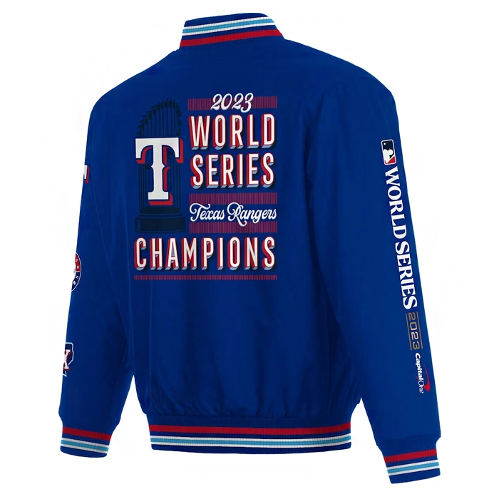 Texas Rangers Team Players Satin Varsity Royal Jacket - Image 2