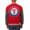 Texas Rangers Full Wool Two Tone Varsity Jacket Red & Gray - Image 2