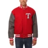 Texas Rangers Full Wool Two Tone Varsity Jacket Red & Gray
