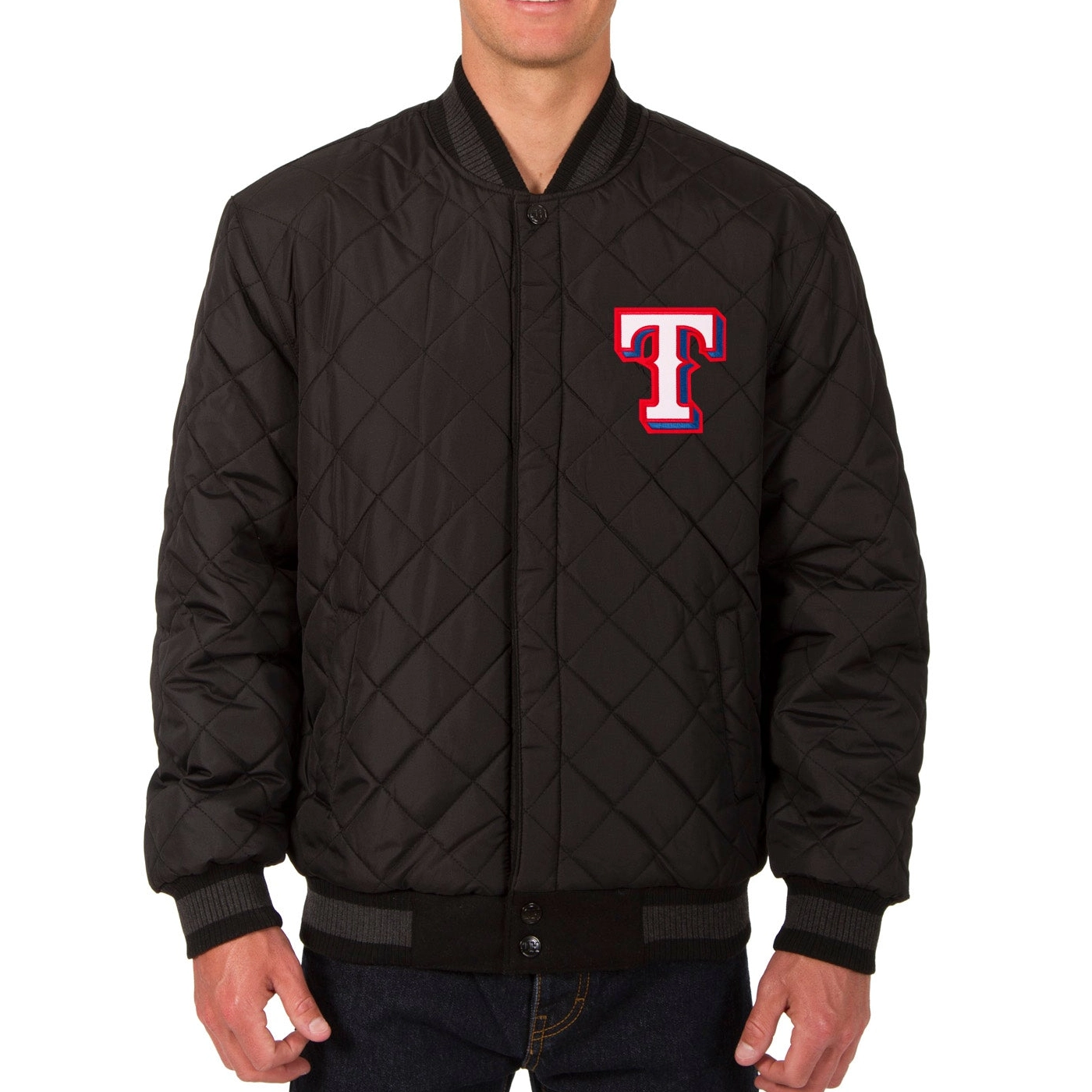 Texas Rangers Wool & Leather Reversible Black Varsity Jacket - Image 2