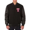 Texas Rangers Wool & Leather Reversible Black Varsity Jacket