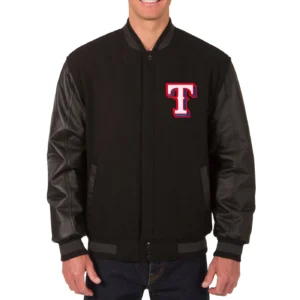 Texas Rangers Wool & Leather Reversible Black Varsity Jacket