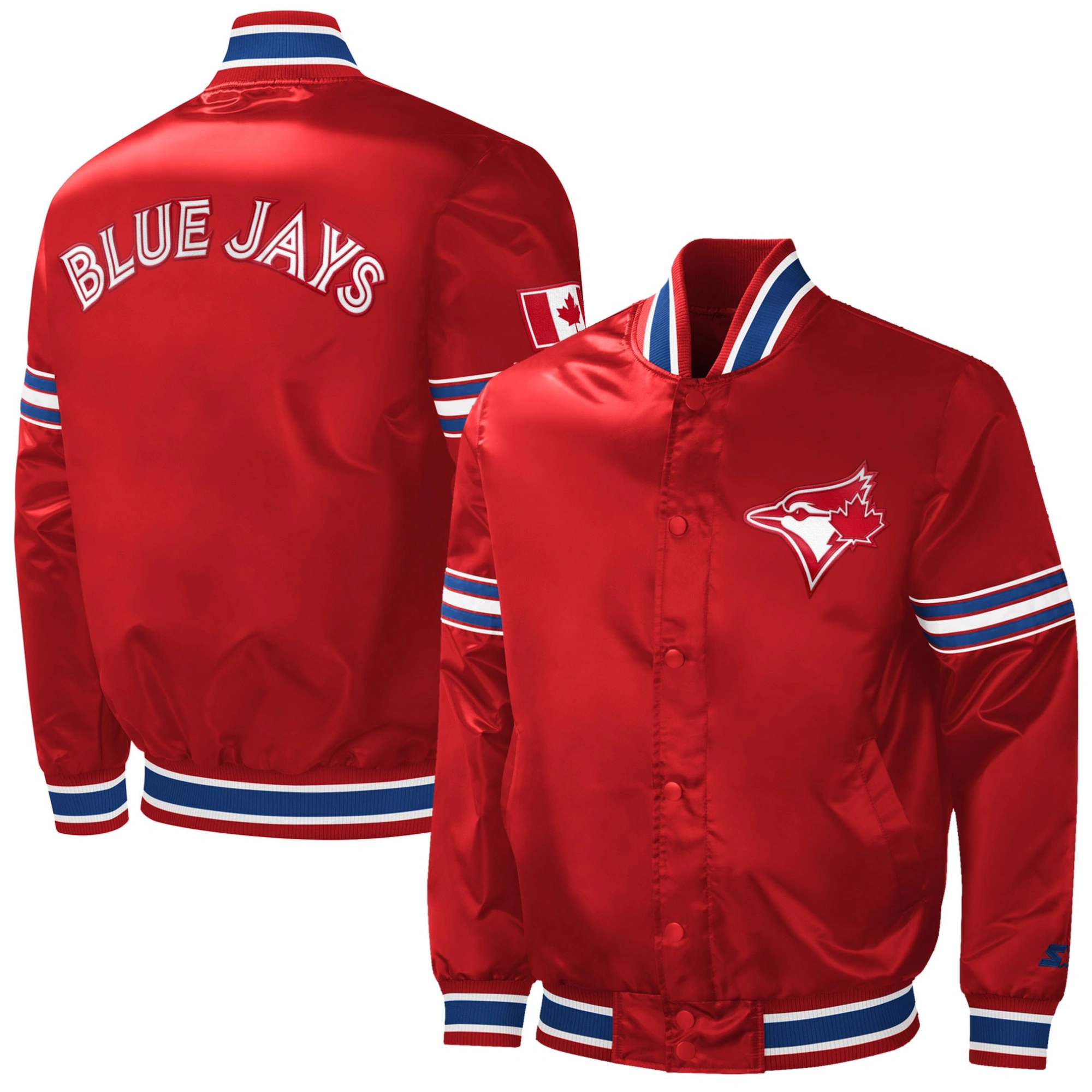 Toronto Blue Jays The Power Forward Rib Full-Snap Satin Varsity Red Jacket - Image 3