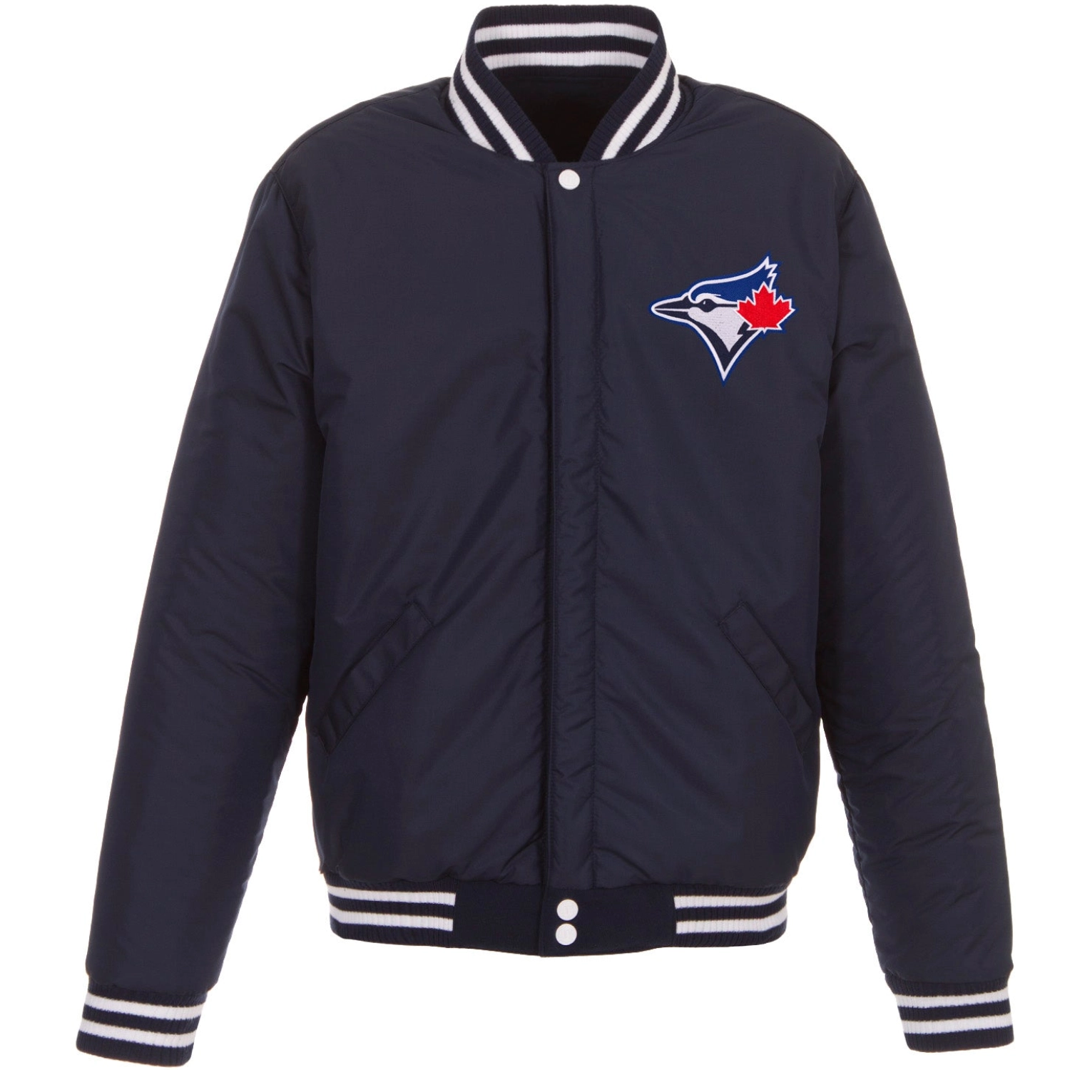 Toronto Blue Jays Classic Rib Knitted Two Tone Wool & Leather Varsity Jacket - Image 2