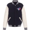 Toronto Blue Jays Classic Rib Knitted Two Tone Wool & Leather Varsity Jacket