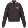 Women's Toronto Blue Jays Full-Snap Satin Charcoal Varsity Jacket