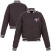 Women's Toronto Blue Jays Full-Snap Satin Charcoal Varsity Jacket - Image 3