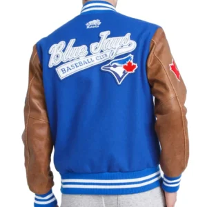 Alternative view of Toronto Blue Jays Letterman Wool & Leather Varsity Jacket Blue and Brown