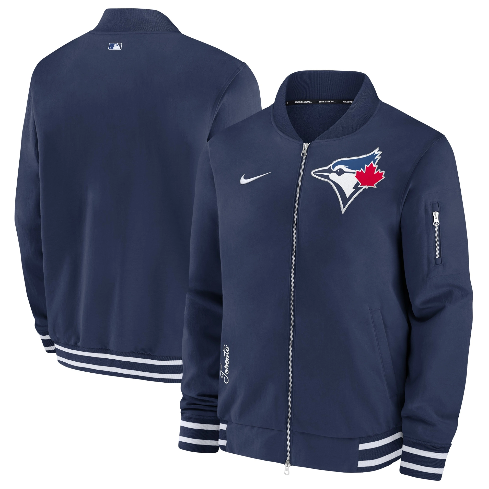 Toronto Blue Jays Nike Bomber Authentic Collection Full-Zip Varsity Navy Jacket - Image 3