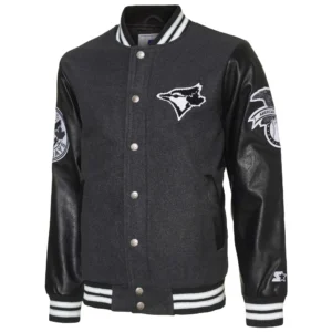 Toronto Blue Jays Starter Full-Snap Black Wool & Leather Varsity Jacket