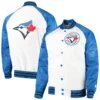 Toronto Blue Jays Lead Off Full-Snap Satin Varsity Jacket White & Royal - Image 3