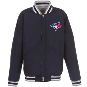 Alternative view of Toronto Blue Jays Two Tone Reversible Fleece Varsity Jacket Gray & Navy